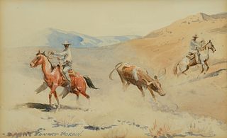 Edward Borein (1872–1945) — Cowboys Roping a Steer