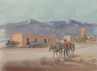 Oscar Berninghaus (1874–1952) — The Wood Peddler, Taos, New Mexico