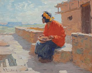William R. Leigh (1866–1955) — Outside the Pueblo