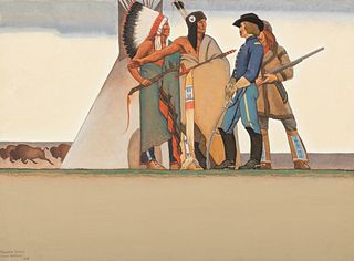 Maynard Dixon (1875–1946) — Indian and Solider (The Indian of Yesterday); Indian and Teacher (The Indian of Today)