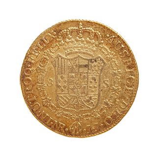 Coin of 8 escudos of Charles IIII, 1797, mint Nuevo Reino.
Gold.
Weight: 26,91 grs.