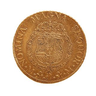 Coin of 8 escudos of Carlos III, 1761, mint Mexico.
Gold.
Weight: 26,97 grs.