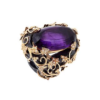 Exceptional ring in black gold and 18kt yellow gold. 
