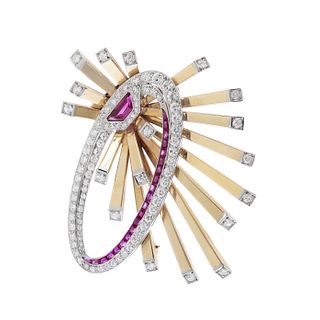 TRABERT & HOEFFER MAUBOUSSIN brooch in 18kt yellow gold and white gold