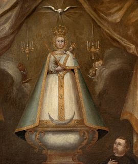 Madrid school from the early seventeenth century.
“Virgen de la Candelaria with donor”.
Oil on canvas.
