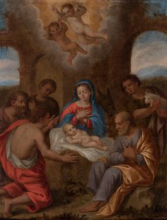 Bologne school; 17th century.
"Adoration to the shepherds."
Oil on copper.
