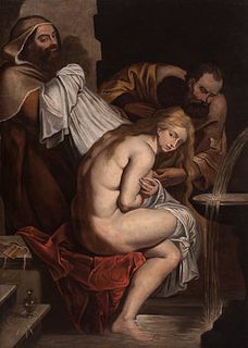 Italian school; 17th century.
"Susana and the old men."
Oil on canvas. Relined.