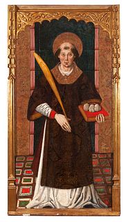 Catalan school from the second half of the 15th century.
"Saint Stephen", ca. 1480.
Egg tempera on table and gold background.