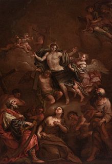 Italian school; century XVIII.
"Christ in glory with King David, Mary Magdalene and Saint Peter."
Oil on canvas. Reengineered.
