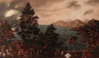 Flemish painter active in Italy;17th century.
"The flight of Cicero".
Oil on panel.