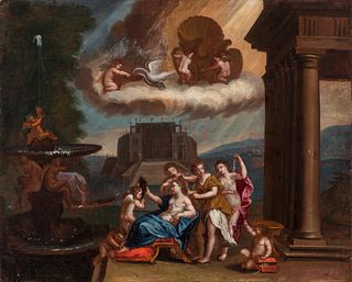 FRANCESCO ALBANI´s school; (Bologna, 1578 –1660); 17th century.
"The bath of Venus".
Oil on canvas. Relined.