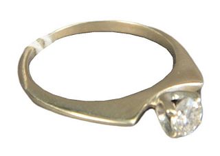 14 Karat White Gold Ring, set with center diamond, approximately .35 total, size 6.
