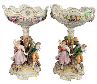 Pair of Large German Porcelain Figural Compotes, having dancing figures surrounding the base, marked to the underside "Made in Germany, 1817", height 