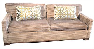 Charles Stewart and Custom Upholstered Sofa, having down pillows, length 89 inches.