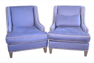 Pair of Jessica Charles Custom Upholstered Club Chairs, approximately $2,500 each retail, height 36 inches, width 34 inches.