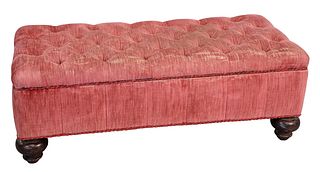 Custom Upholstered Ottoman, having tufted lift top, height 15 inches, top 18 1/2" x 42".