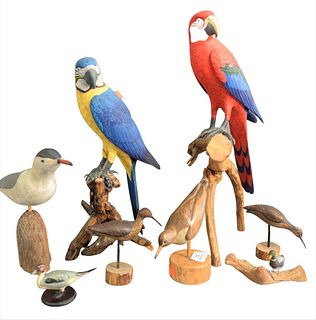 Seven Piece Group of Carved Birds, to include a seagull marked Fred Kaseman, "Spotted Sandpiper" signed W&K Lake; a sandpiper sighed R.C. Orcatt; two 