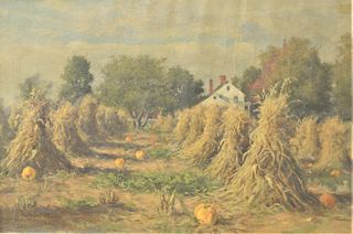 Daniel F. Wentworth (American, 1850 - 1934), Autumn Haystacks, oil on canvas, signed lower left "D.F. Wentworth", 20" x 30".