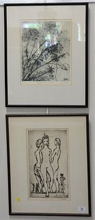 Two Piece Lot, to include Ruth Cyril (American, 1938 - 1988), "Queen Anne's Lace", etching in colors on paper, signed, titled, dated, and numbered "71