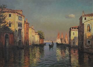 Frank Ferruzza (American, 1912 - 1984), Venetian Canal, oil on canvas, signed lower right "F. Ferruzza", 29 1/2" x 39 1/2".