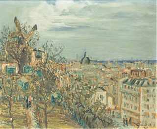 Leon-Alphonse Quizet (French, 1885 - 1955), French cityscape, gouache on paper, signed lower right "Quizet", 7 1/2" x 9".