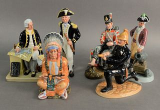 Group of Six Royal Doulton Porcelain Figures, to include "The Captain", "Drummer Boy", "Officer of the Line", "Fireman", "The Chief", along with "Capt