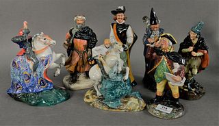 Group of Seven Royal Doulton Porcelain Figures, to include "Good King Wenceslas", "St. George", "The Broken Lance", "The Wizard", "Cavalier", "The Pie