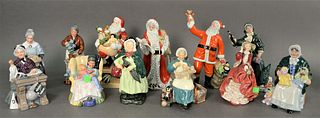 Group of Twelve Royal Doulton Porcelain Figures, to include "Father Christmas", "Top o'the Hill", "Christmas Parcels", "Rooftop Santa", "Santa Claus",