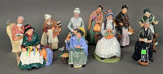Group of Ten Royal Doulton Porcelain Figures, to include "Eventide", "Silks and Ribbons", "The Cup of Tea", "Bridget", "Rest Awhile", "Old Mother Hubb