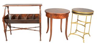 Three Piece Lot to include,  to include a Dessin Fournir table having gilt iron base and wood top; a walnut stand, height 28 inches, diameter 26 inche