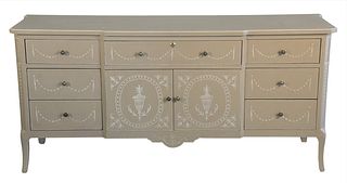 Contemporary Paint Decorated Chest, height 33 1/2 inches, length 70 1/2 inches, depth 20 1/2 inches.
