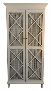 Paint Decorated Two Door Cabinet, having glass doors and shelves, height 81 inches, width 36 inches, depth 16 1/2 inches.