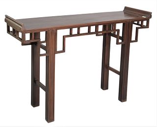 Two piece lot to include a Chinese Hardwood Hall Table, height 35 1/2 inches, width 57 inches, depth 16 3/4 inches, along with a lift top chest.