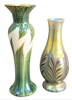 Two Lundberg Art Glass Vases, heights 10 and 11 1/2 inches.