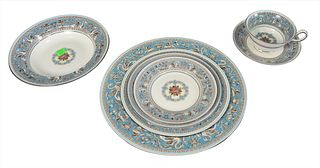 81 Piece Lot of Wedgwood "Turquoise Florentine" Dinner Service, to include 10 dinner plates, 6 soup bowls, 10 luncheon plates, 6 dessert plates, 10 br