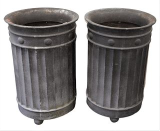 Pair of Cement/Resin Large Outdoor Planters, in cylinder form, height 32 1/2 inches, diameter 21 inches.