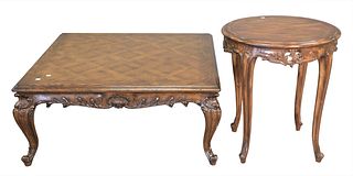 Two Living Room Tables, to include a coffee table and round end table, height 26 1/2 inches, diameter 24 inches; height 18 inches, top 40" x 40".