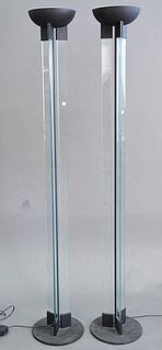 Pair of Reico Glass and Metal Floor Lamps, height 71 1/4 inches.