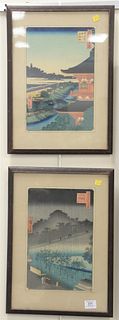 Group of Four Japanese Woodblock Prints, image size 12" x 8 3/4", having a Louis Kate Gallery label adhered to the reverse.