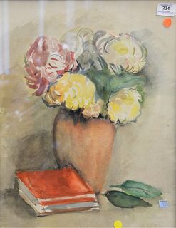 Louise Merkel-Romee (Polish, 1888 - 1976), still life with books, watercolor on paper, signed lower right Merkel-Romee, sight size: 21 1/2" x 16 1/2".