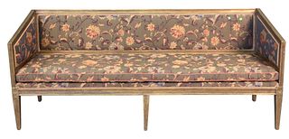 Minton-Spidell Italian Provincial Style Custom Upholstered Sofa, having painted frame, height 32 inches, length 76 inches.