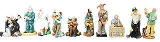 Group of Ten Royal Doulton Porcelain Figures, to include "The Toymaker", "The China Repairer", "The Mask Seller", "The Puppet Maker", "Will He - Won't