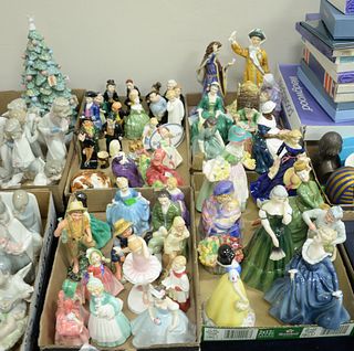 Four Tray Lots of Small Royal Doulton Porcelain Figures, to include "Snow White", "Huckleberry FInn", "The Bridesmaid", "Moonlight Stroll", "Bunnykins