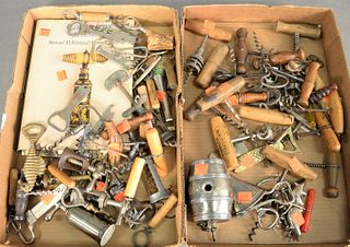 Large Group Lot of Corkscrews, wood, brass, and other metal, to include several in the form of animals, many with turned wooden handles, along with se