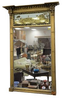 Federal Mirror, having eglomised panel over rectangular mirror having gilt frame, height 49 inches, width 27 inches.