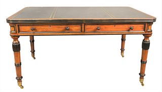 Maitland-Smith Desk, Sheraton style having tooled leather top, height 30 inches, top 35" x 57 1/2".