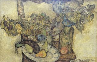 Francis Crociani (b. 1929), still life with fruits and flowers, oil on board, signed lower right "Francis Crociani 1963", 28 1/2" x 43 1/2".