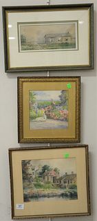 Four Charles Russell Loomis (American, 1857 - 1936), watercolor on paper, depicting Old Saybrook homes, along with one depicting a Westie dog, each si