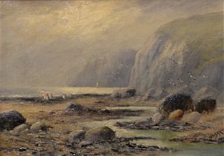 W.A. Bricht (19th/20th century), coastal scene with rocks and seagulls, oil on canvas, signed lower right "W.A. Bricht", 10 1/4" x 14".