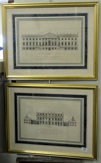 Group of Four After Colen Campbell Copper Plate Engravings of British Architectural Plans, each having a Michael Marriott LTD label adhered to the rev